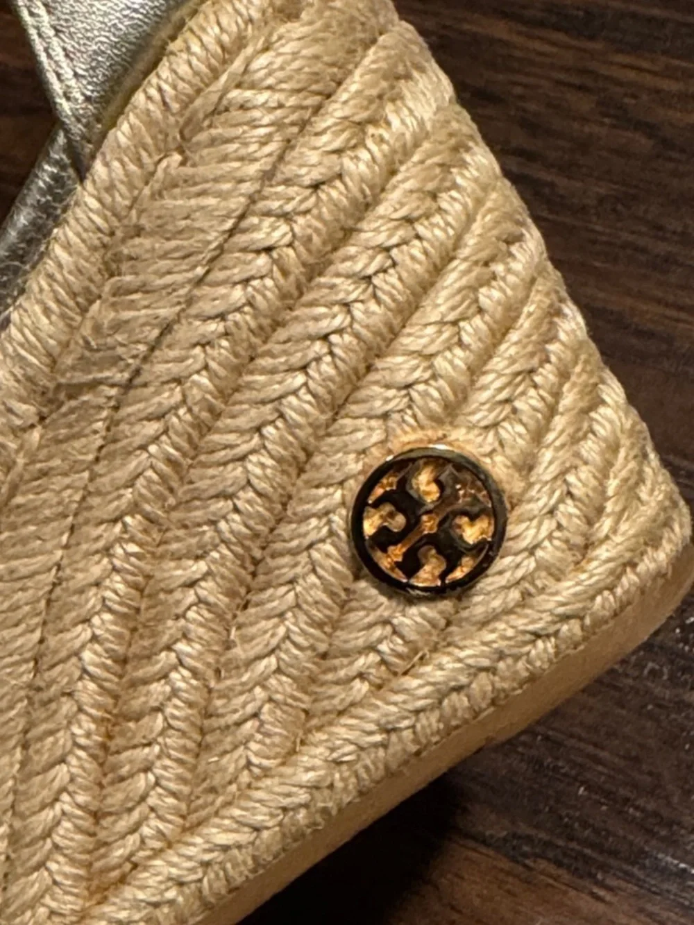 Tory Burch Metallic Gold Braided Espadrille Wedge Sandals, Sz 8.5, Like New